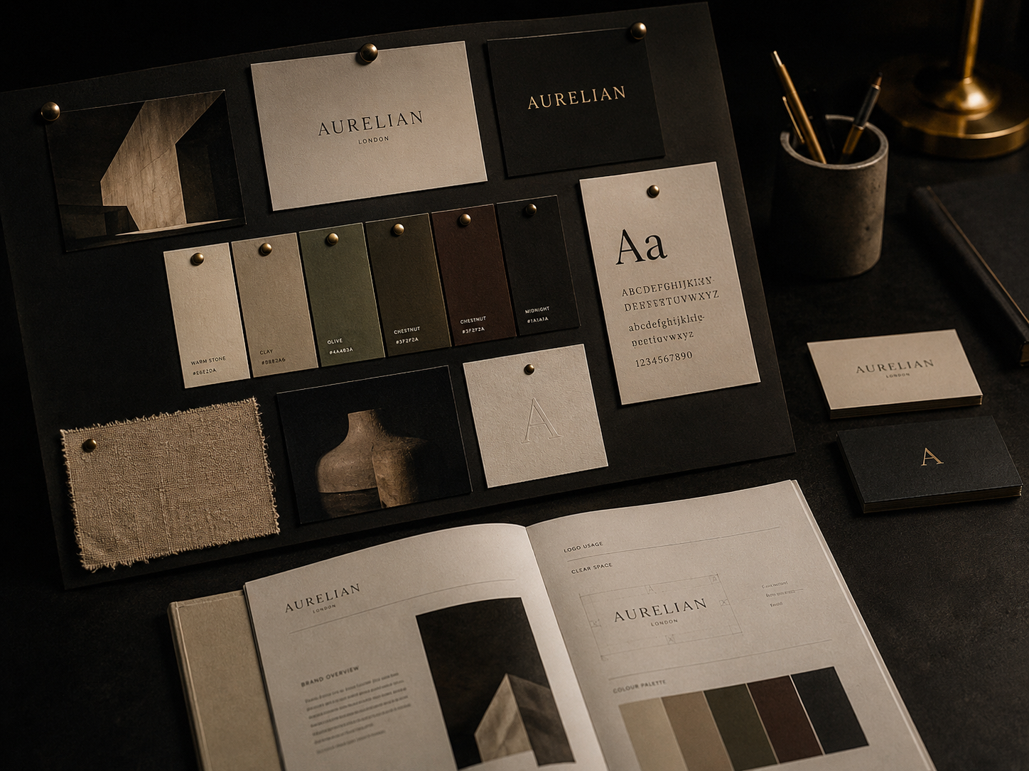 Branding studio mood board and identity work
