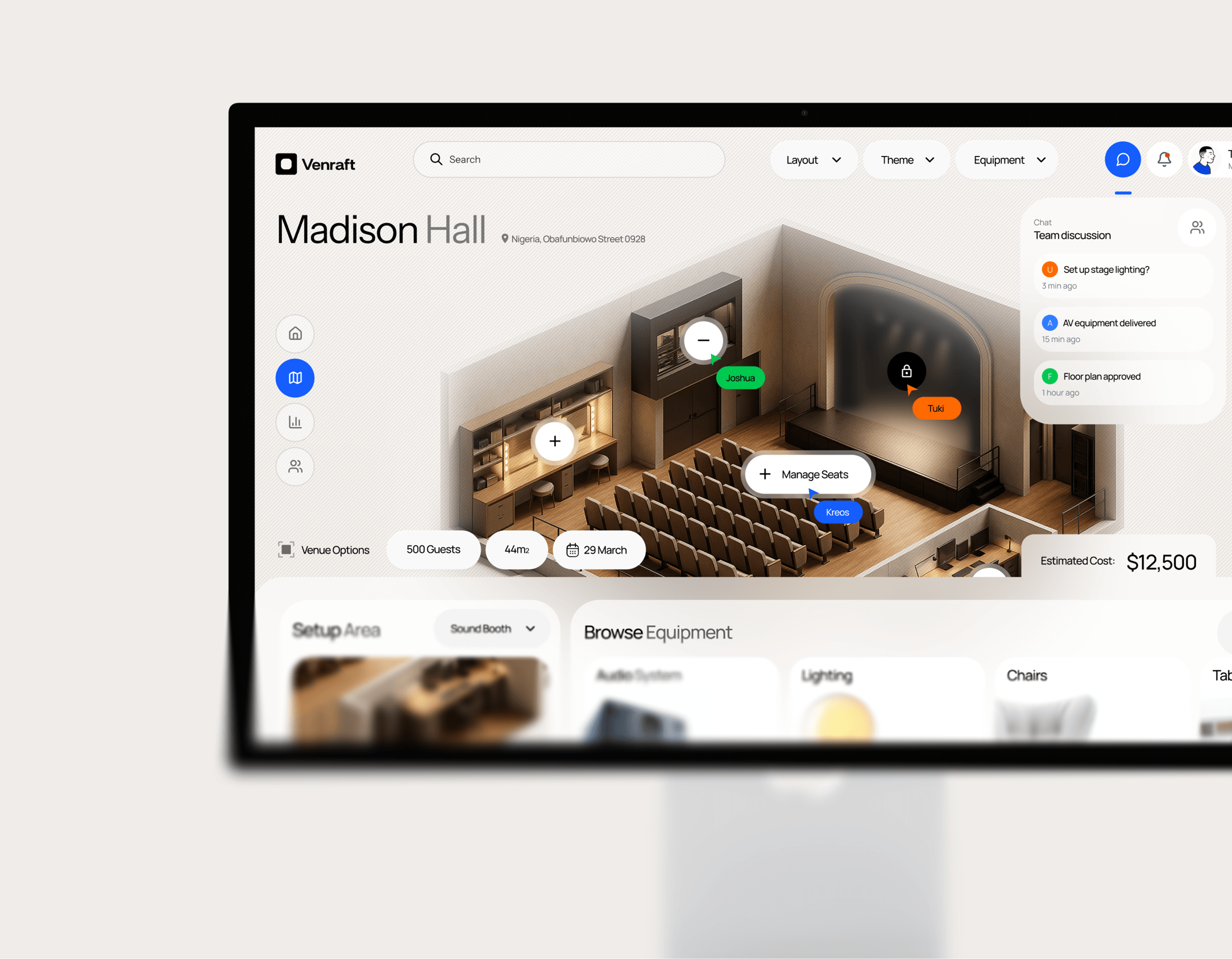 Venue management dashboard design